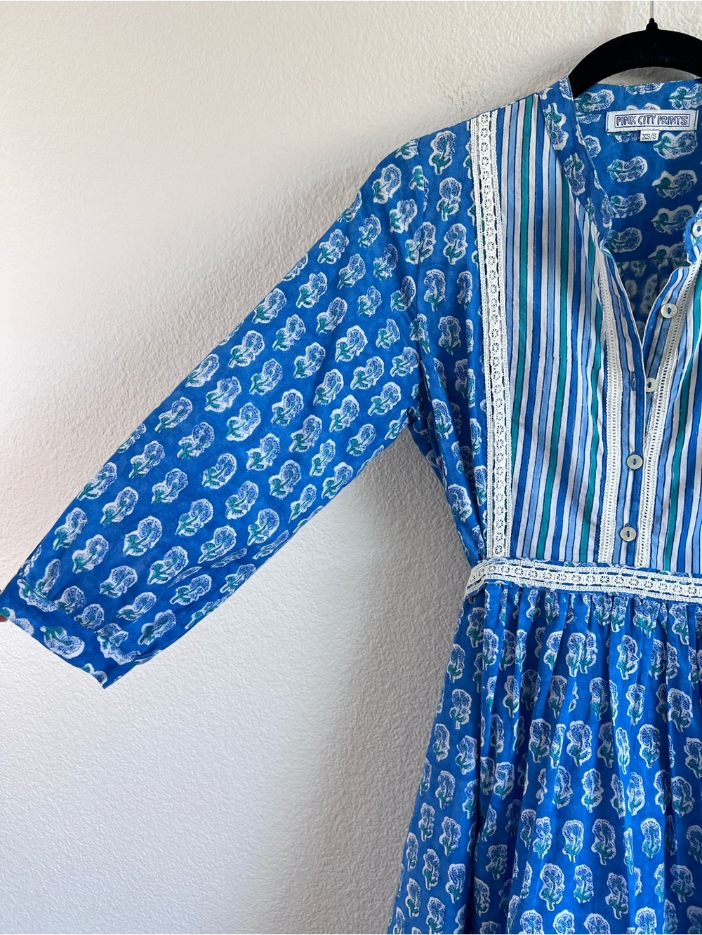 Pink City Prints Women's Handmade Jaipur Prairie Tie Waist Peasant Tunic Dress - Picture 5 of 8